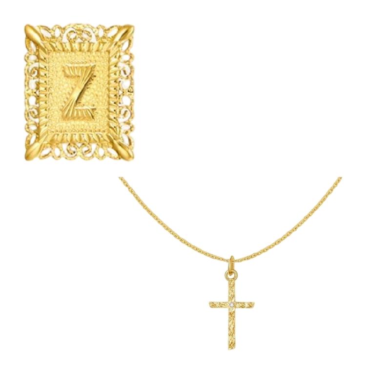 

Stackable Crucifix Charm and Letter Pendant Necklace Adjustable Copper Chain Jewelry Suitable for Everyday Stylish Look