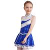 Girls Cheerleading Costume Shiny Sequins Dress Sleeveless Round Neck with Invisible Back Zipper for Dance