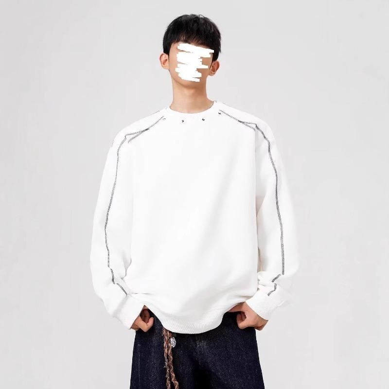 Men's Trendy New Versatile Literary Minimalist Sweatshirt Loose Fashion Hatless Crew Neck Long Sleeve Top
