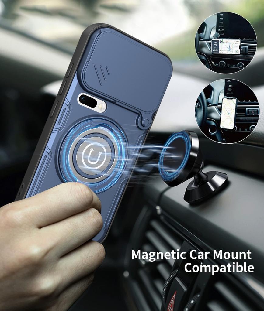 Magnetic Car Mount 360° Ring Kickstand Phone Case with Slide Camera Lens Cover For Xiaomi 17 Pro Max 15T Shockproof Armor Cover