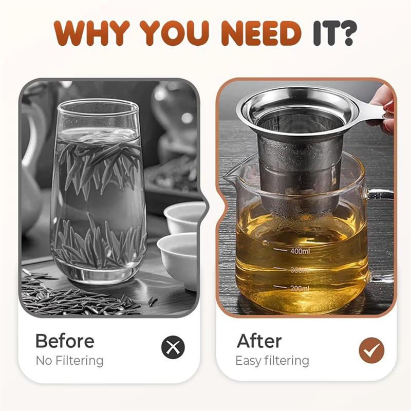 

A25F-For Loose Tea Coffee Home Car Camping Stainless Steel Tea Filter Coffee Mesh Ultra-Fine Strainer With Anti-Scald Handle серебряный