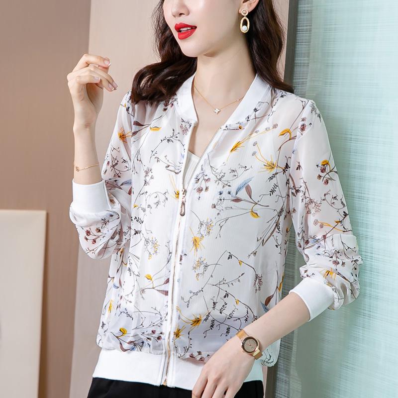 Women's Long Sleeve Chiffon Zipper Jacket - Loose, Lightweight Cardigan for Spring and Autumn 2025, Ideal for Summer Sun Protection.