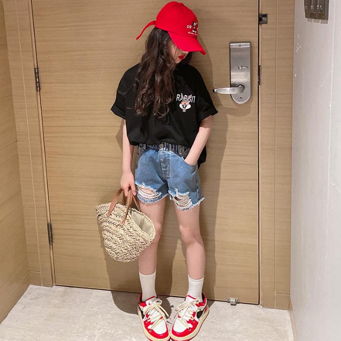 Summer Children Cartoon Print T-shirt for Girls Causal Short Sleeve Tee Tops Teenager Fashion Kids Clothes