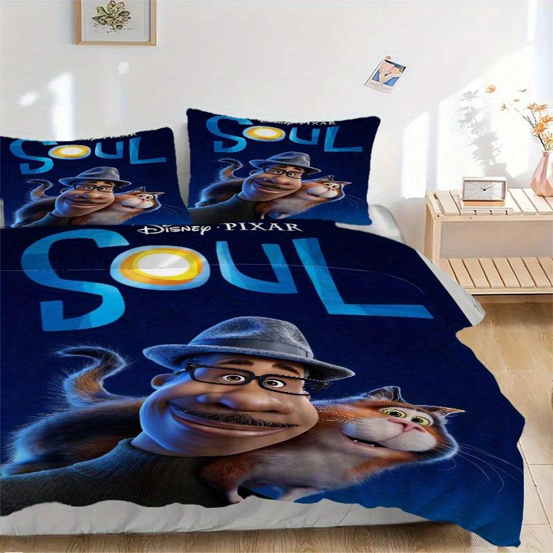 

3pcs Disney Pixar Soul Movie Merchandise Printed Quilt Set, Includes 1 Quilt Cover and 2 Pillowcases, Machine Washable, Suitable for All Sea 135x200cm