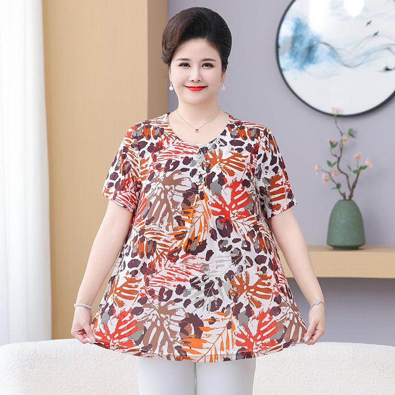 Summer Women's Print Blouse Loose Short Sleeve T-shirt Round Neck Plus Size Blouse 3XL-8XL