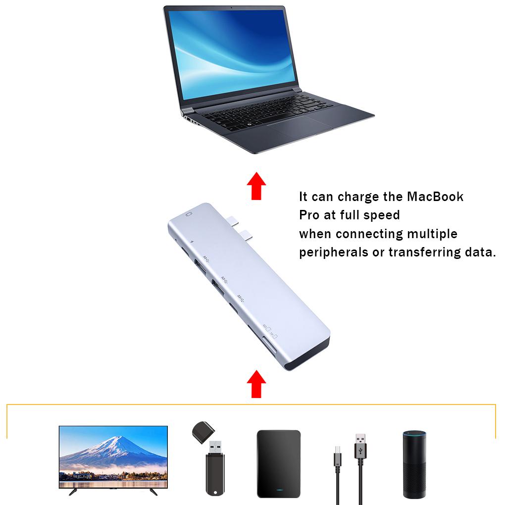 Gray Fast Transmission Type C Adapter For Multi-device Compatibility 4K Laptop Hub Accessories