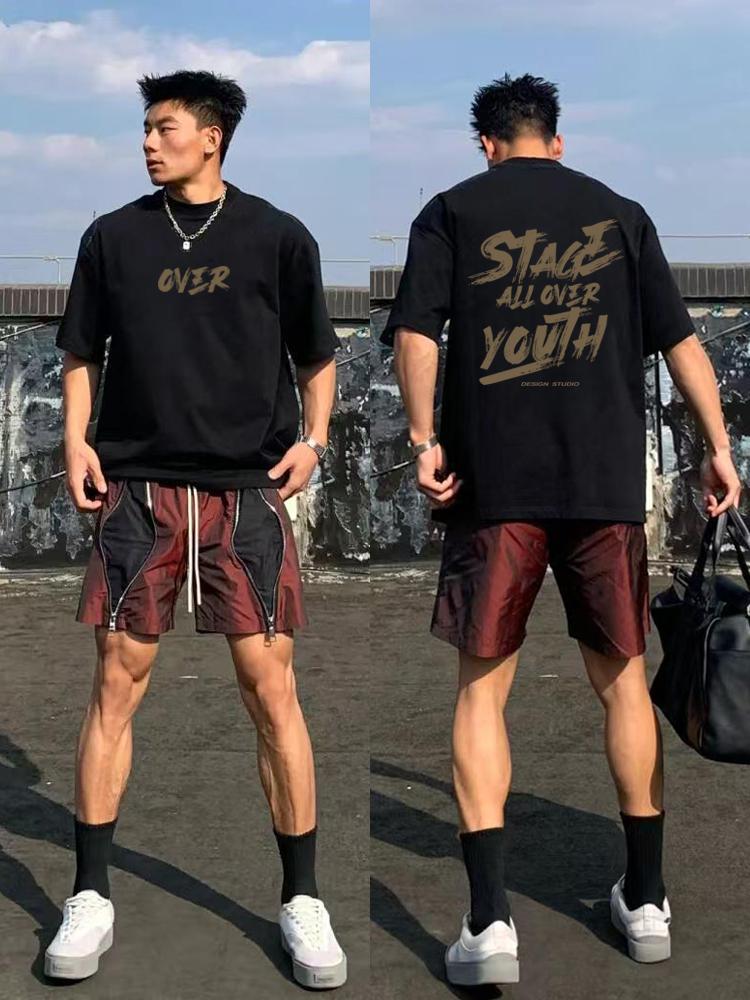 Amerikanisch Retro High Street Oversize Locker Kurzärmeliges T-Shirt Herren StreetRuffianHandsomeCasualVielseitig Reine Baumwolle Oberteil Sommer