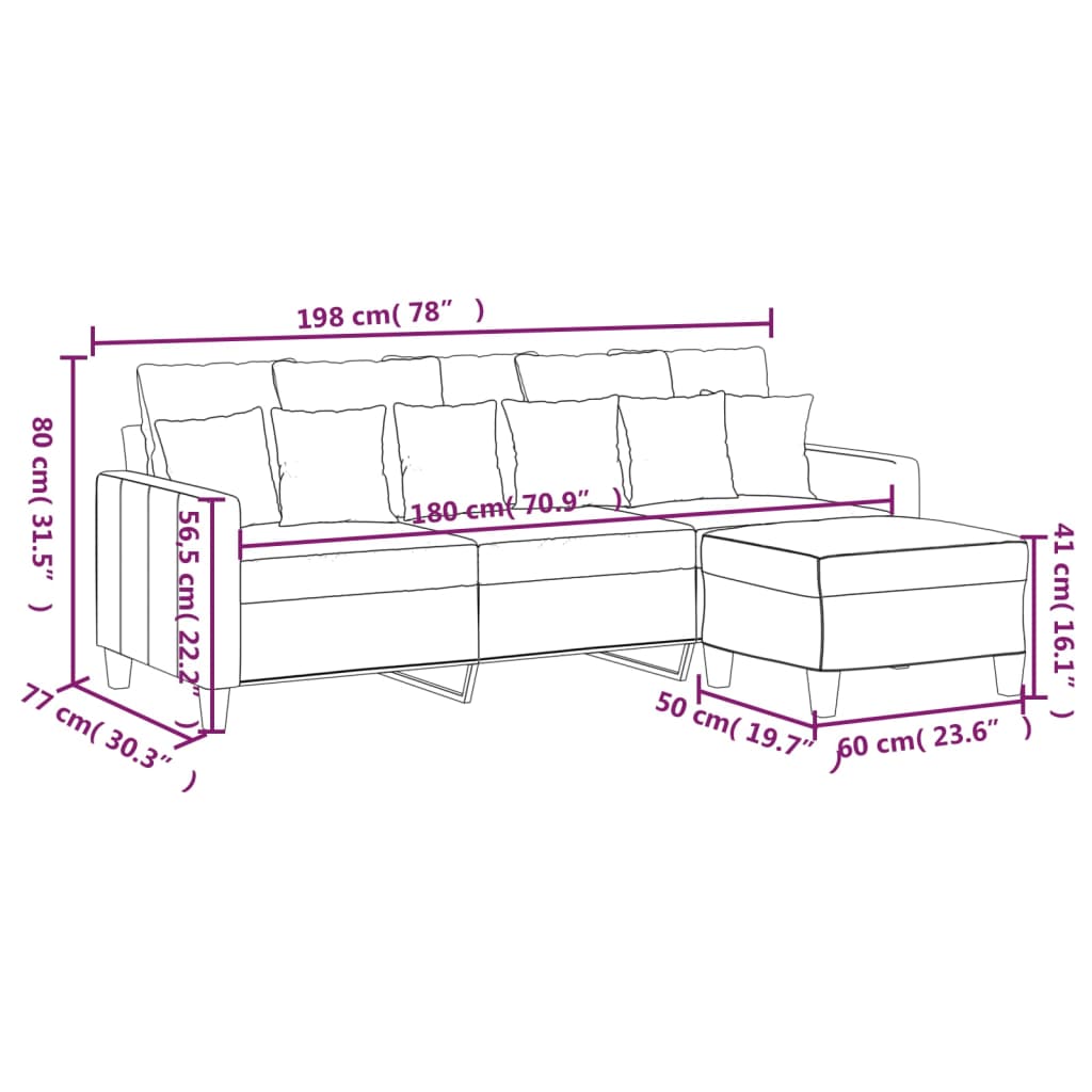 3 Seater Sofa with Footstool Light Yellow 180 cm Fabric