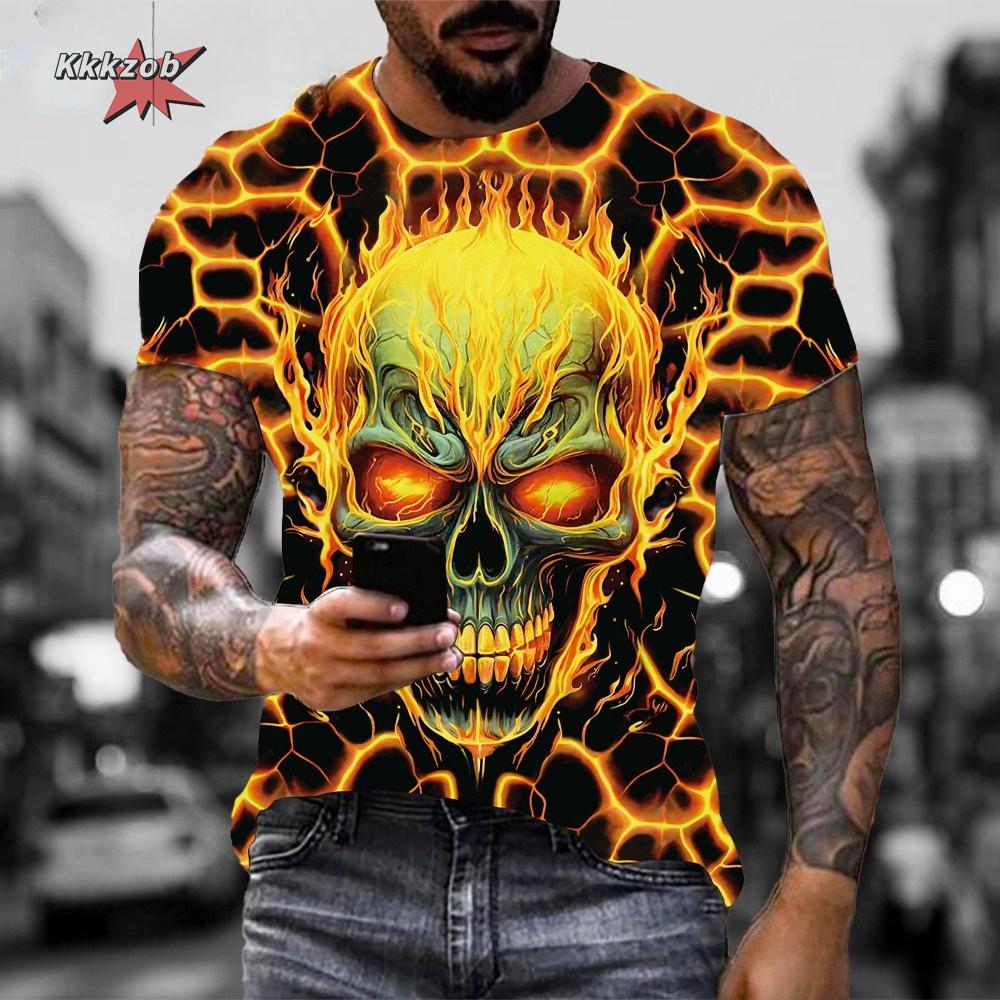 

Men s Horror Skull Print T-shirts 3D Printed Retro Round Neck Short Sleeved Tops Fashionable Casual and Comfortable Summer Streetwear 6XL