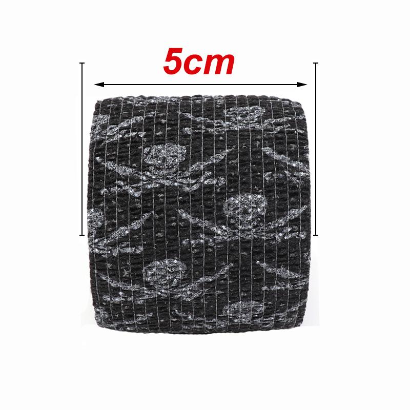 Black Skull Print Self-Adhesive Bandage 5Cm Wide Knee Ankle Support Tattoo Wrap Sports Injury Protection Elastic