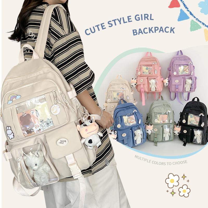New Cute Nylon Backpack for Girls, Schoolgirls and Ladies, Multi-Pocket Student School Bag