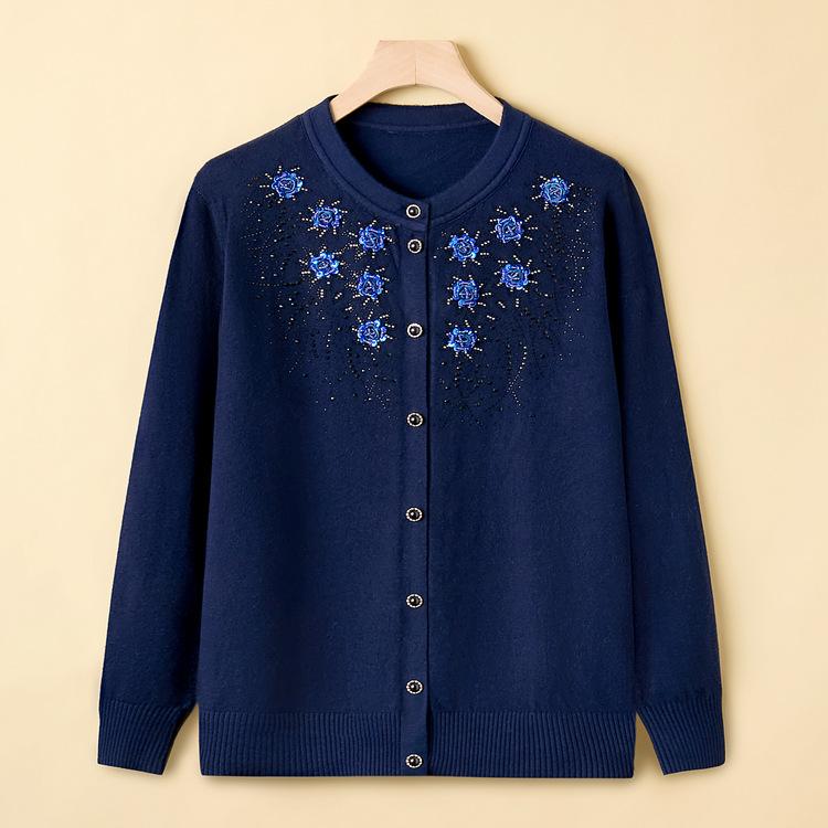 

Бабушка носит топы для матери свитер с круглым вырезом куртка для среднего и пожилого возраста свитер весна и осень свободный вышитый вязаный кардиган 5XL