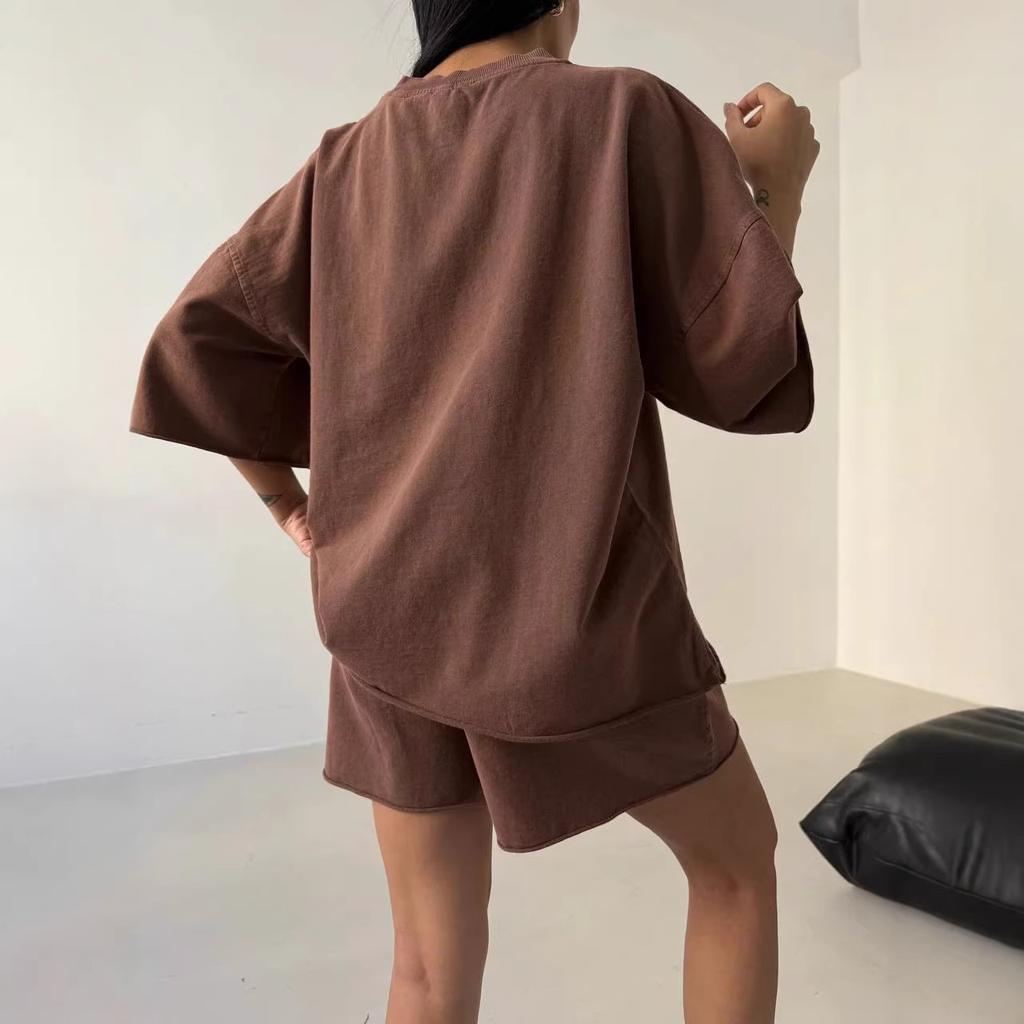 2026 Summer New Women's Pure Color Loose Casual Sportswear Hoodie Set 2 Piece Outfit Fashion Slim Short Sleeve Tee and Shorts