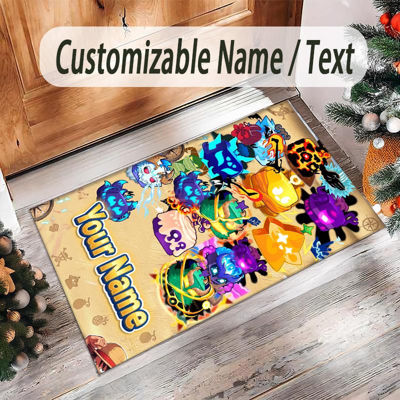 Personalized Crystal Velvet Carpet Custom Name Text,Blox Fruits Anti Slip Area Rug For Home Decoration