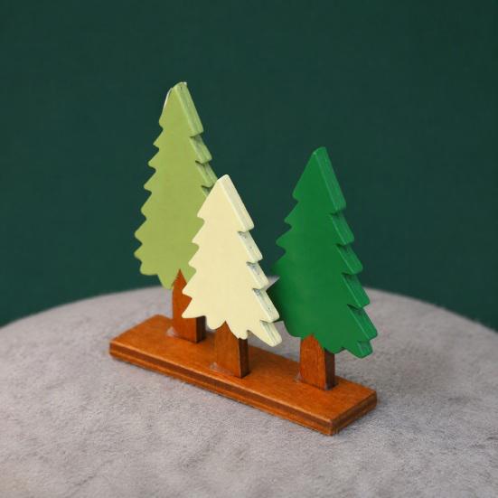 Rustic Tree Table Sign Wooden Christmas Sign, 3 Colors Pine with Holiday Desktop Ornament Base, Xmas Decoration for Party Seasonal