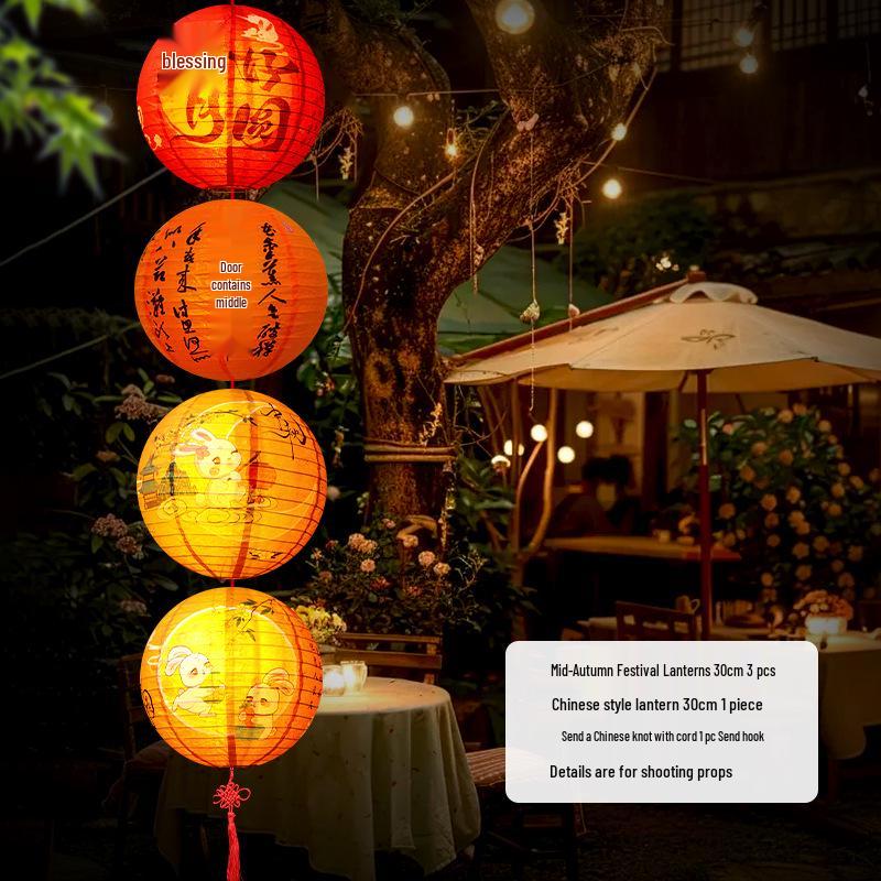 Mid-Autumn Festival Luminous Lantern String: Chinese-Style Decorative Hanging Lanterns for Festive Atmosphere