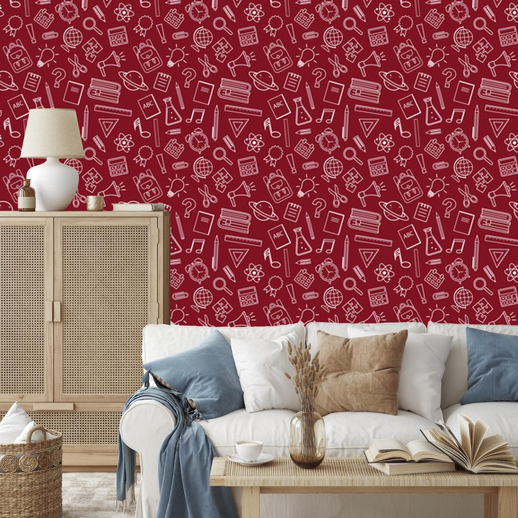 Wallpaper School Supplies Red, Fine Detail 50x1000