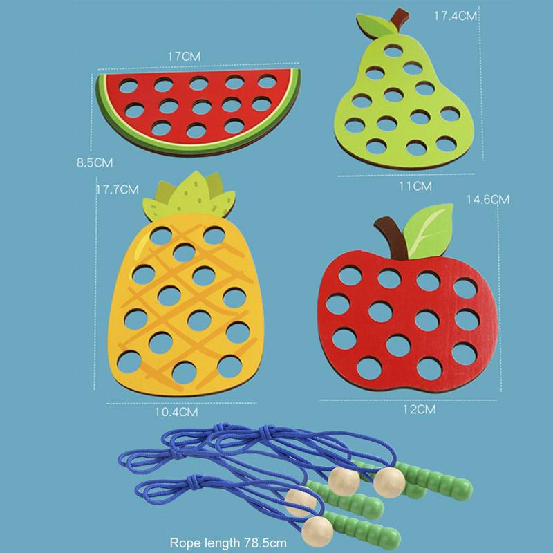 1Set Children's Fun Montessori Fruits Threading Toys Hand Eye Coordination Training Teaching  Aid  Board Game Educational Toys