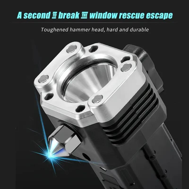 Super Bright Rechargeable LED Flashlight – Multi-Function Car Torch with Safety Hammer & Window Breaker (Auto Emergency Light)