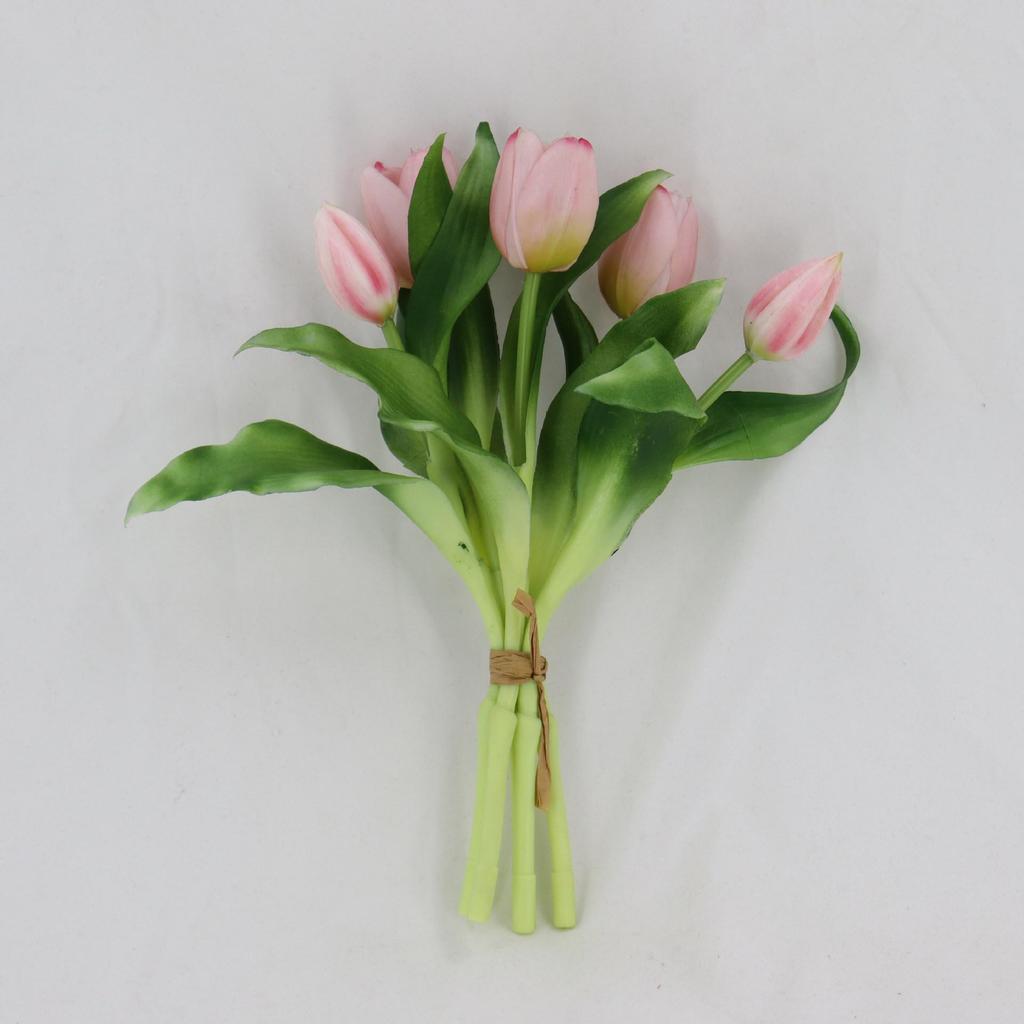 Latex Silicone Soft Rubber Tulip - 28CM Five-Headed Realistic Flower (3 Blooms, 2 Buds) Simulation Ornament