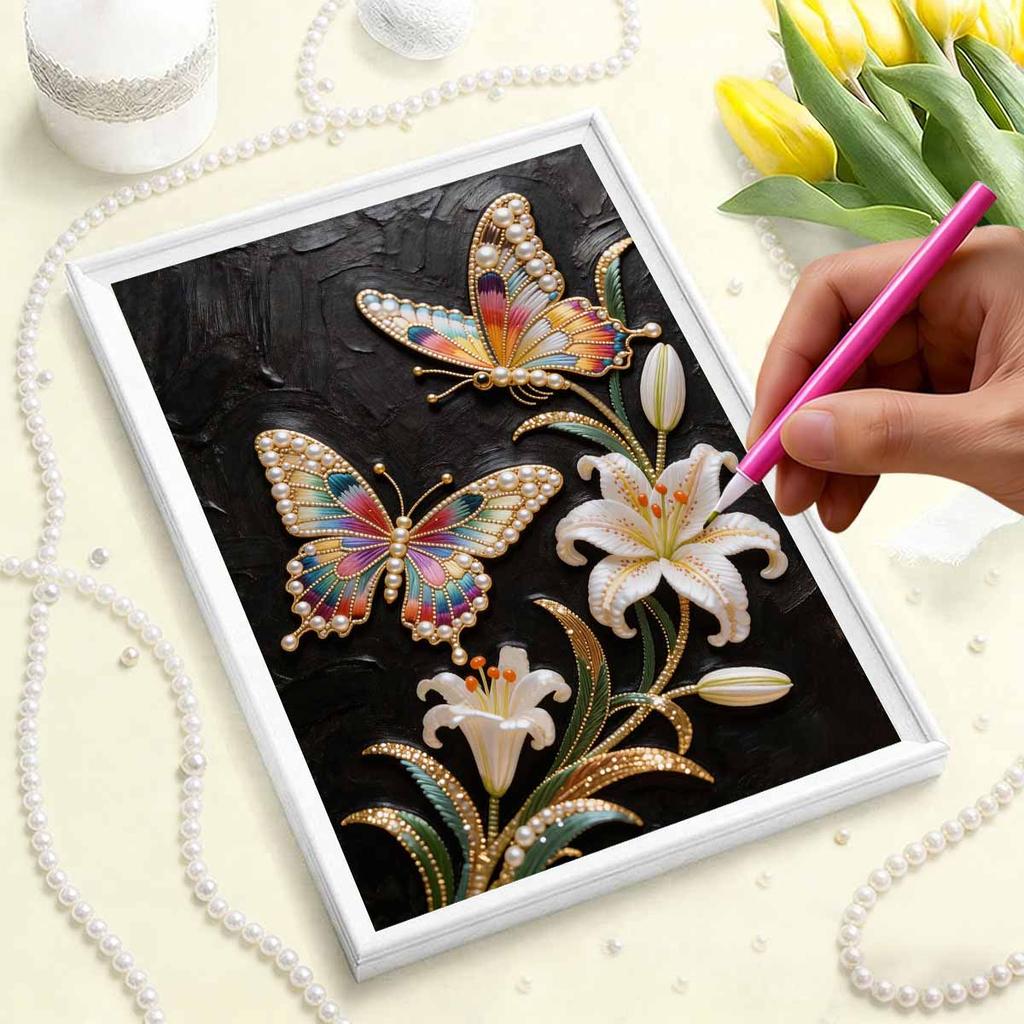Pearl DIY Butterfly and Flower Art Kits 15.7x19.6inch Gem Art Pearl Painting Kits Without Frame for Adults Gift Idea Home Wall Decor