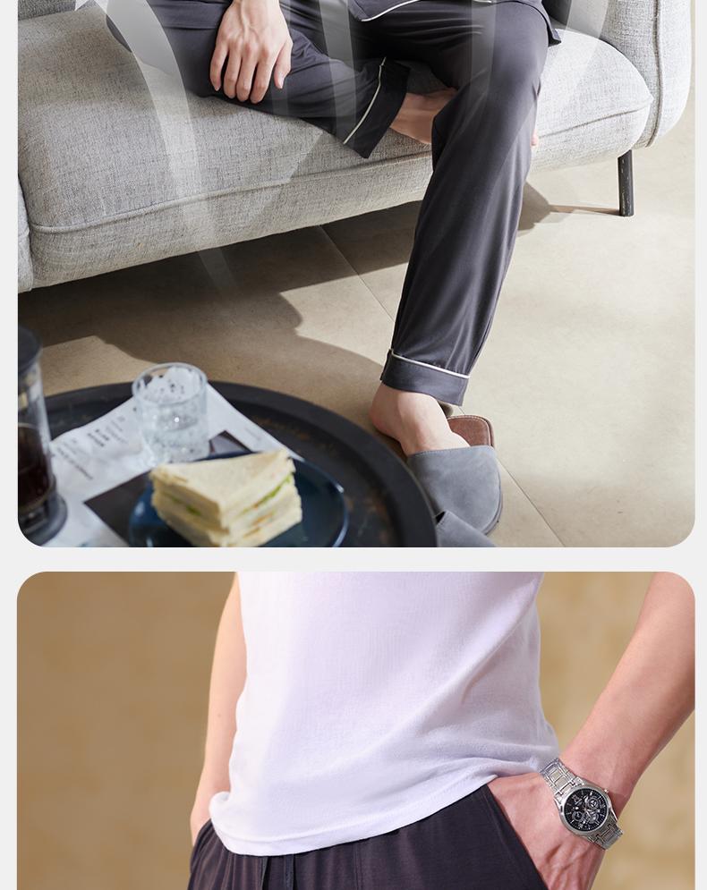 Xuan Liang Sleepwear Men's Summer Modal Short Sleeved Shorts Long Pants Three Piece Set High End Cool Feel Large Home Clothes