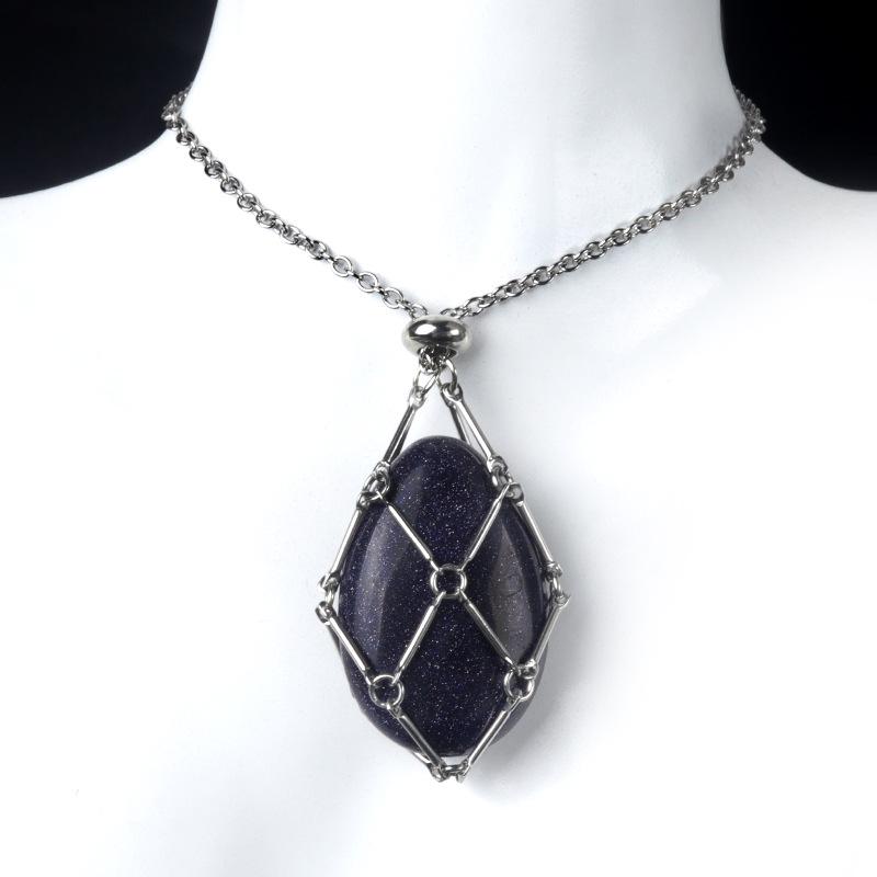 Collana con Catena Intrecciata Fatta a Mano in Acciaio Inossidabile 1720 con Ciondolo in Pietra di Agata Cristallo