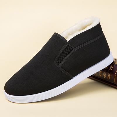 Nya skor i ull och bomull herr sammet förtjockade pappaskor vardagliga slip-on körskor varma halkfria bomullsskor