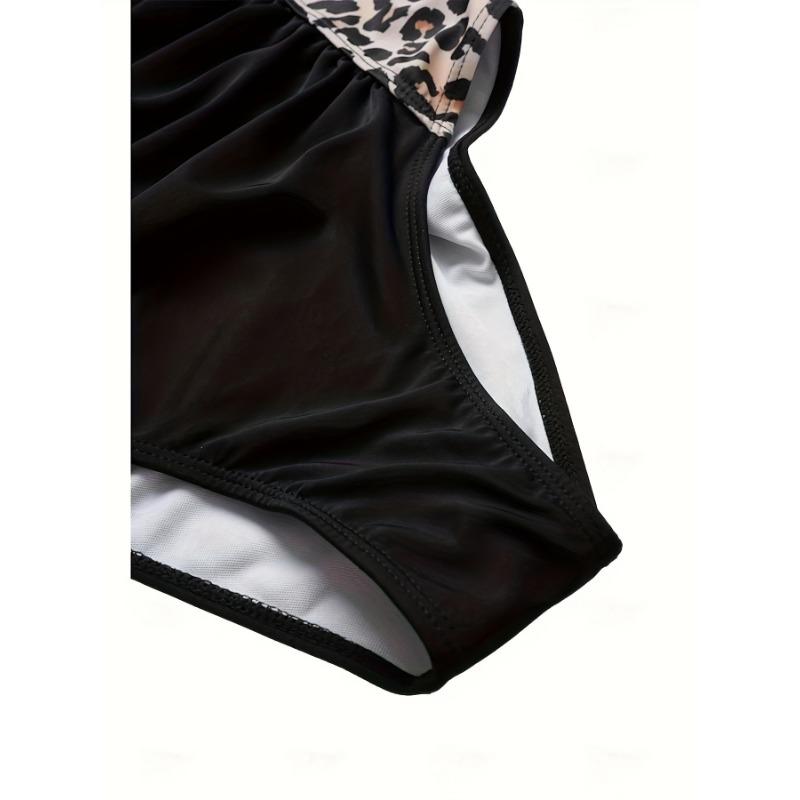 Fashionable V Neck Leopard Print Strap One Piece Swimsuit Tummy Control Bathing Suit