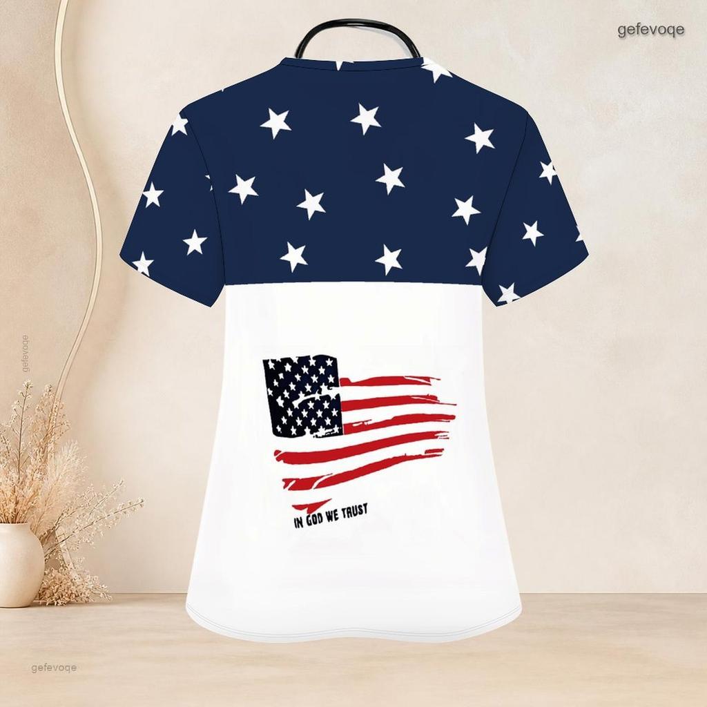 Women Plus Size Keyhole Neck Short Sleeve Printed Scrub Top With Front Pockets Black Gradient