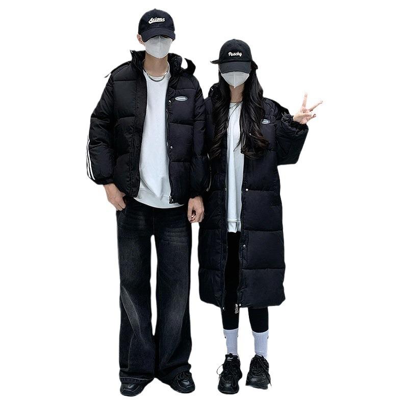 Black down cotton-padded men's and women's clothing winter new loose college style couple hooded cotton-padded jacket