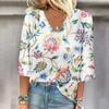 Women's Shirt Blouse Casual Loose Shirts 3/4 Sleeve Print V Neck Tops Print Tops T-shirts Tee