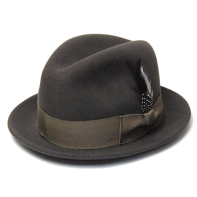 Short Brimmed Butterfly Webbing Decorated Pure Wool Fedora Top Hat