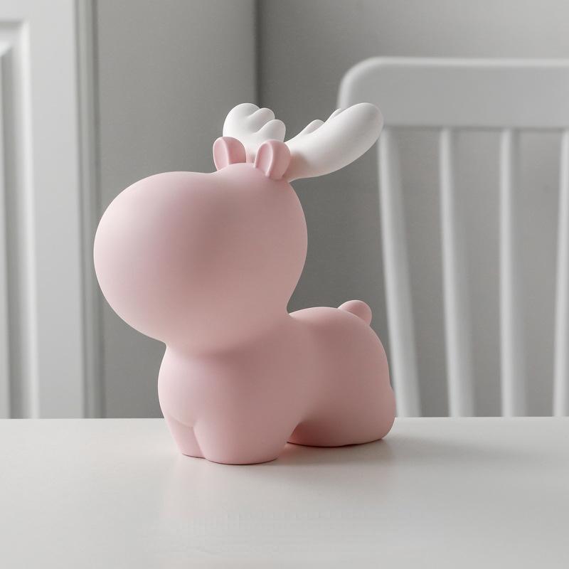 

Home Decoration Accessories for Living Room Resin Animal Figurines Modern Deer Model Piggy Bank Bedroom Decor Kids Birthday Gift. Pink