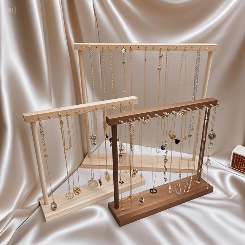 Solid Wood Necklace Display Stand - Luxury Jewelry Storage Rack and Cabinet