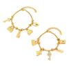 Vintage-Inspired Rhinestone Pendant Charm Bracelet Women 18K Gold Plated Titanium Steel Hypoallergenic Fade-Resistant