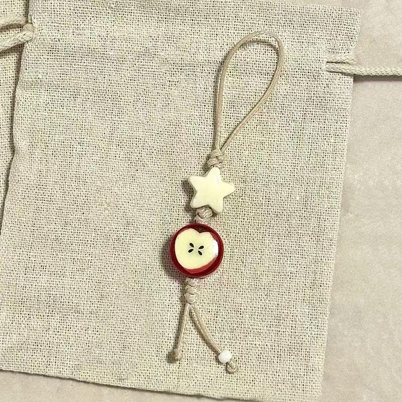 Cute Star Flower Mobile Phone Strap Kawaii Ceramic Beaded Mobile Phone Lanyard Bag Decoration Camera Pendant  Keychain