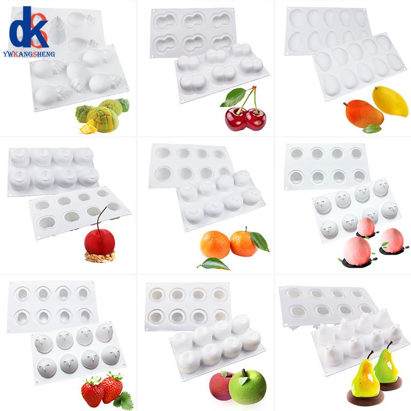 1 peça Abacaxi Pera Pêssego Série de Frutas Bolo Molde de Silicone Manga Laranja Assar Mousse Molde Morango Sobremesa Francesa Mousse Molde