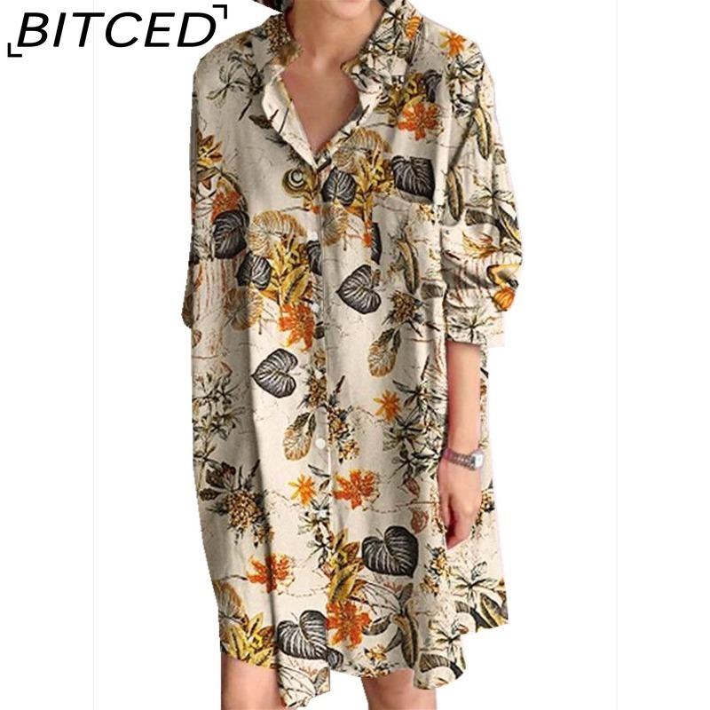 

BITCED Женское платье-рубашка с отложным воротником и длинными рукавами, летнее модное клетчатое платье с принтом S хаки