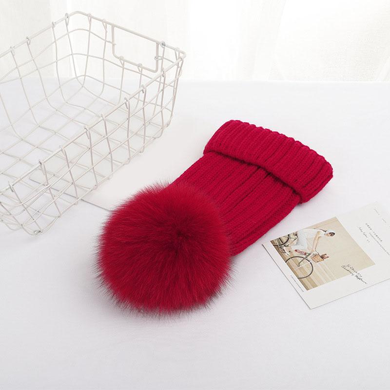 Hot Sale Drop Shipping Hot Sale Winter Warm Thick Fox Fur Pom Pom Fur Ball Beanie Hat