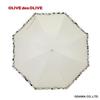Ogawa 70986 Parasol OLIVE Des OLIVE Ruffles White For Sunny or Rainy Weather Completely Blackout UV Protection Heat Shielding Women's 99.9%