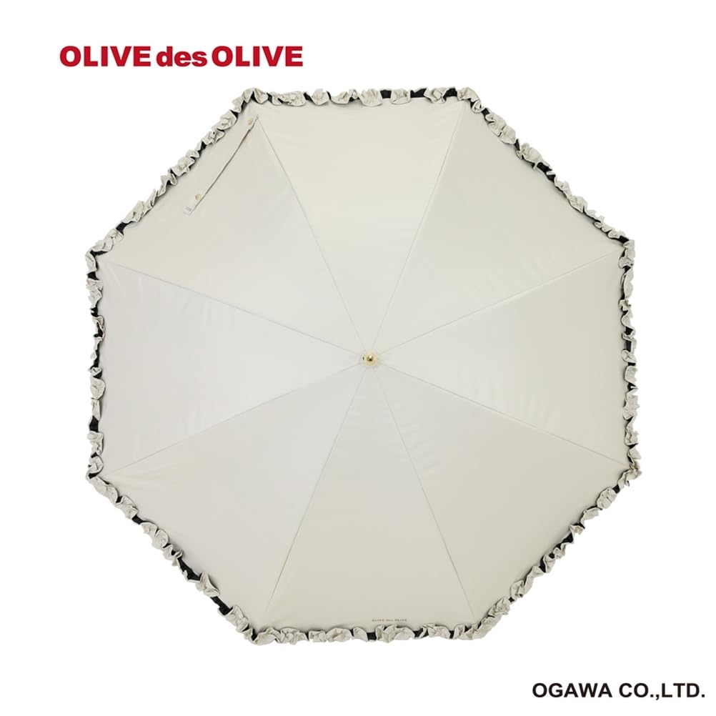 Ogawa 70986 Parasol OLIVE Des OLIVE Ruffles White For Sunny or Rainy Weather Completely Blackout UV Protection Heat Shielding Women's 99.9%