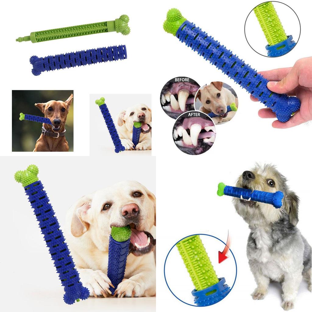 Silicone Dog Chew Toy Bone Interactive Teeth Cleaning Toy For Pet Durable And Noise-making Blue And Green