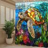 Stained Glass Sea Turtle Shower Curtain Colorful Ocean Life Coral Reef and Marine Art Decor Waterproof Simple Installation