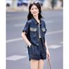 Women's Retro Denim Short Sleeve Cardigan & Shorts Set