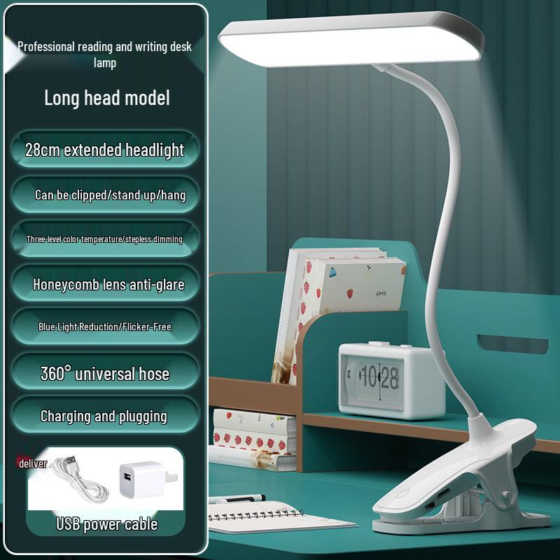 USB Rechargeable LED Clip-On Desk Lamp for Eye Protection, Ideal for Students and Bedside Use