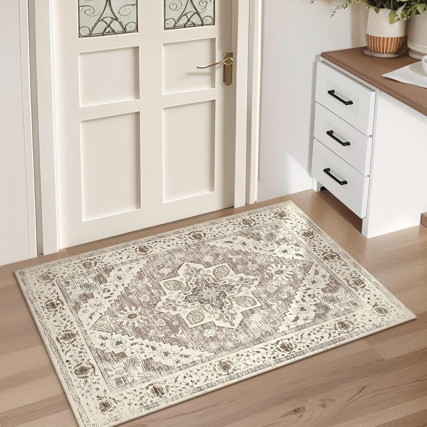 

VIKAMA Boho Vintage Crystal Velvet Rug Non-Slip Area Floor Mat Home Decor Entrance Passageway Door Mat Bedroom Kitchen Floor Mat 40x60cm 16x24inch