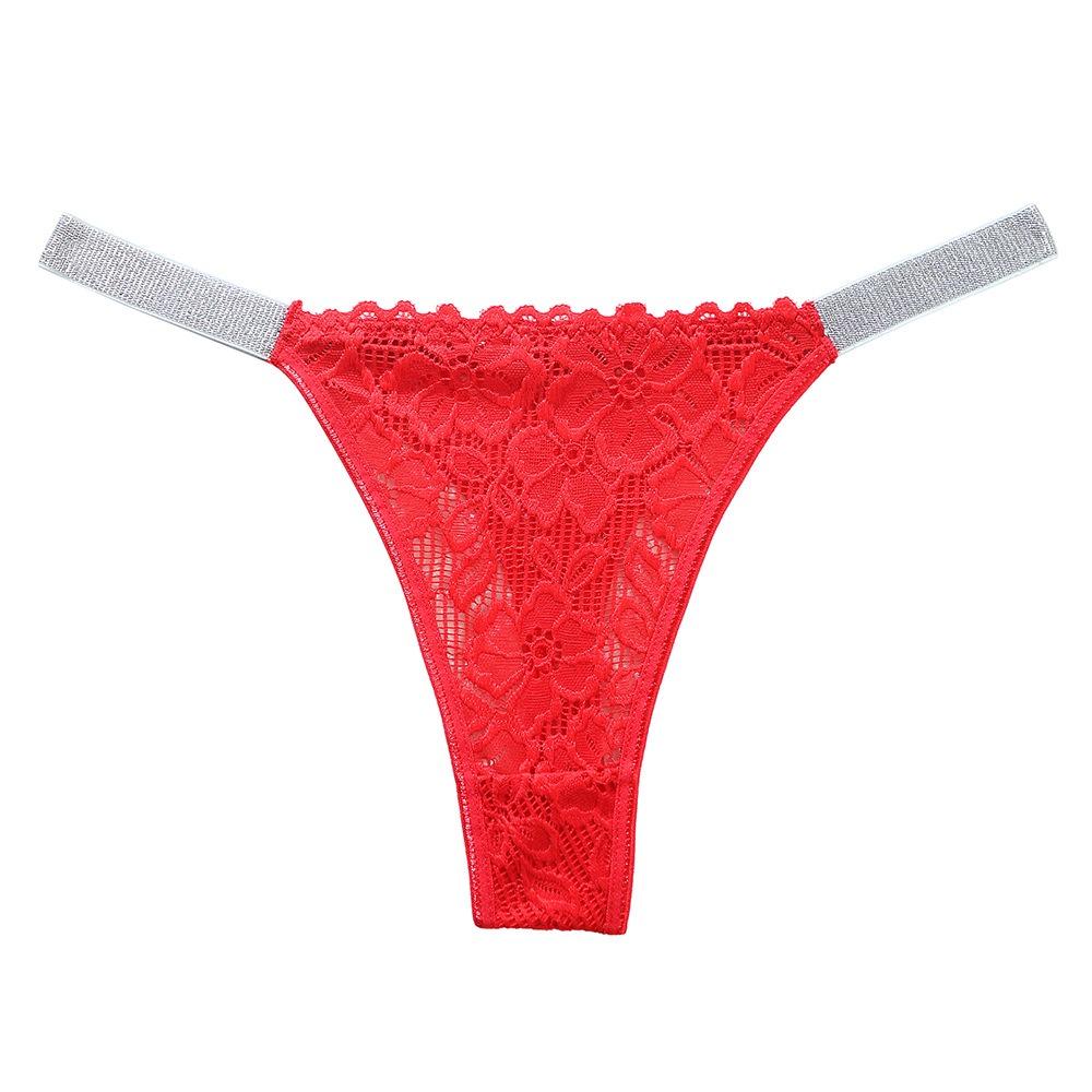 Transparent Lace Flower Panties Mid Waist Mesh Briefs Breathable Rhinestone Thong Ladies