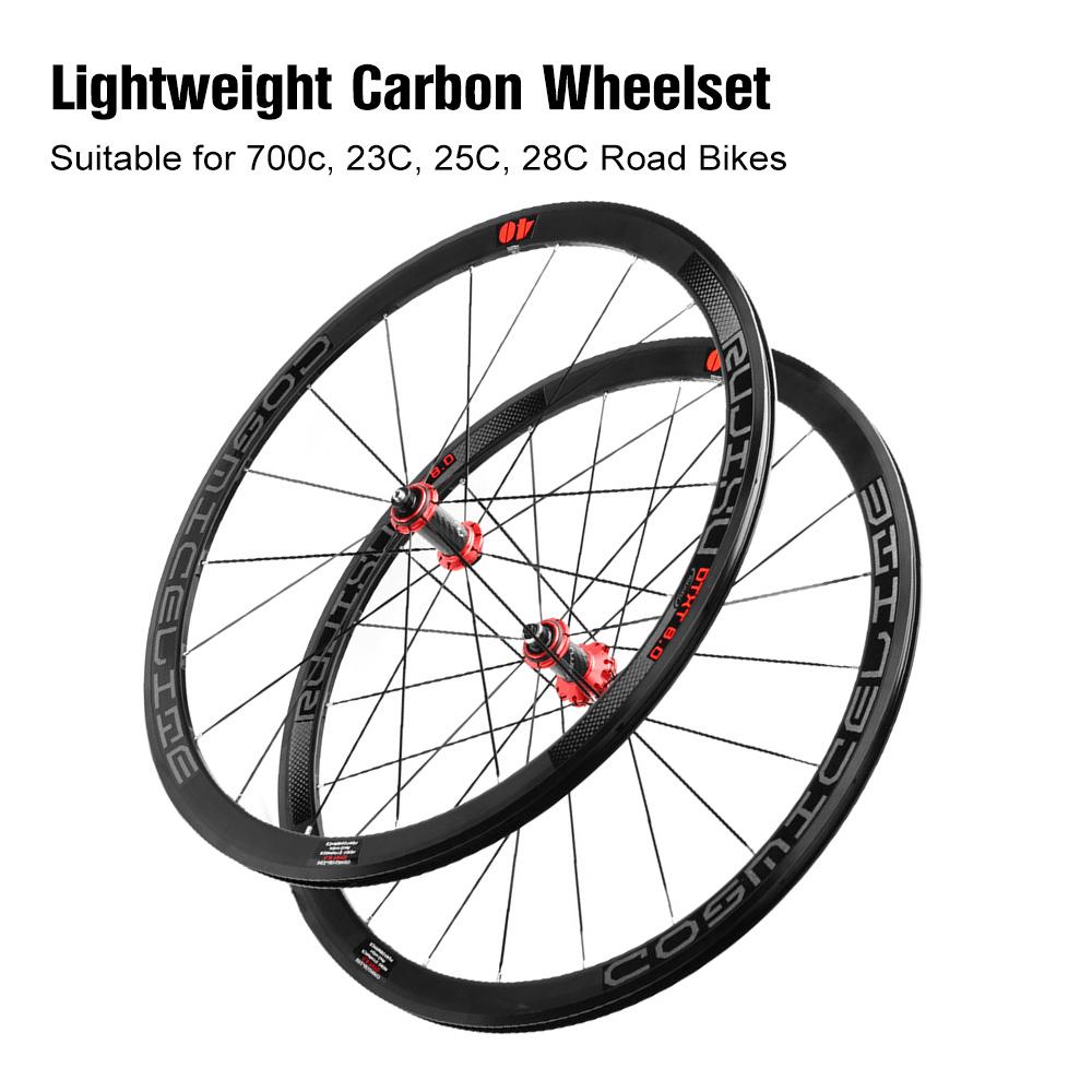 Road Bike Wheelset 700C Carbon Fiber Ultra-Light 120 Decibel 40mm/1.57in Reflective Strip V/C Brake