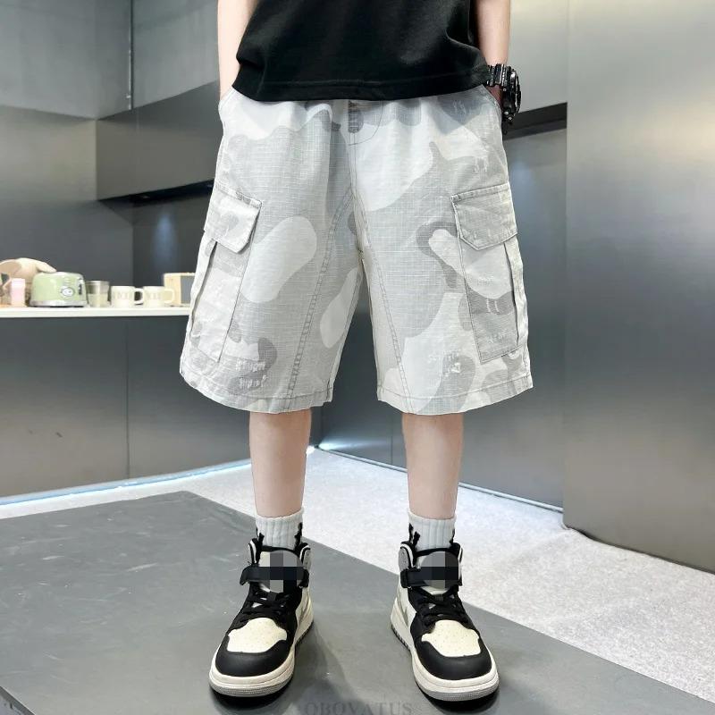 Summer Kids Casual White Camouflage Shorts Big Boys High Waist Streetwear Short Pants Bottoms Tweens Child Camo Cargo Shorts